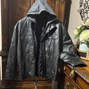 Men's Black feux leather and quilted Jacket(big and tall)